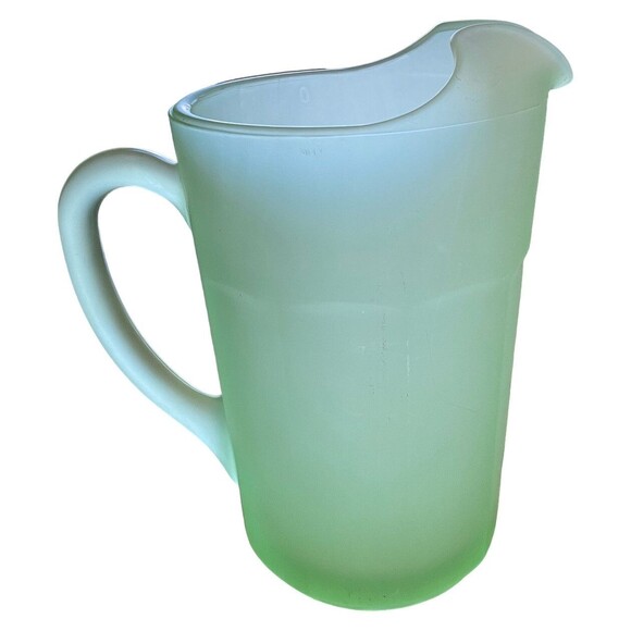 Vintage Jade Green Fogged Glass Pitcher & Goblet Lot of 5 MINTY Rare - Picture 6 of 10